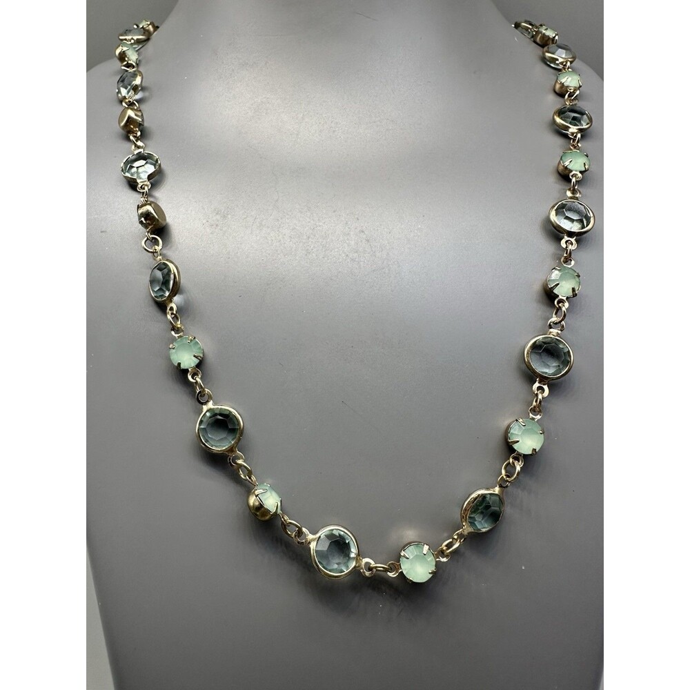 Light Blue Bezel Set Rhinestone Necklace 30” Long